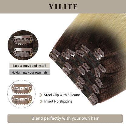 Realmhair Clip In Hair Extensions Human Hair 8Pcs 18 Clips Invisible Natural Virgin Human Hair (#T2/60)