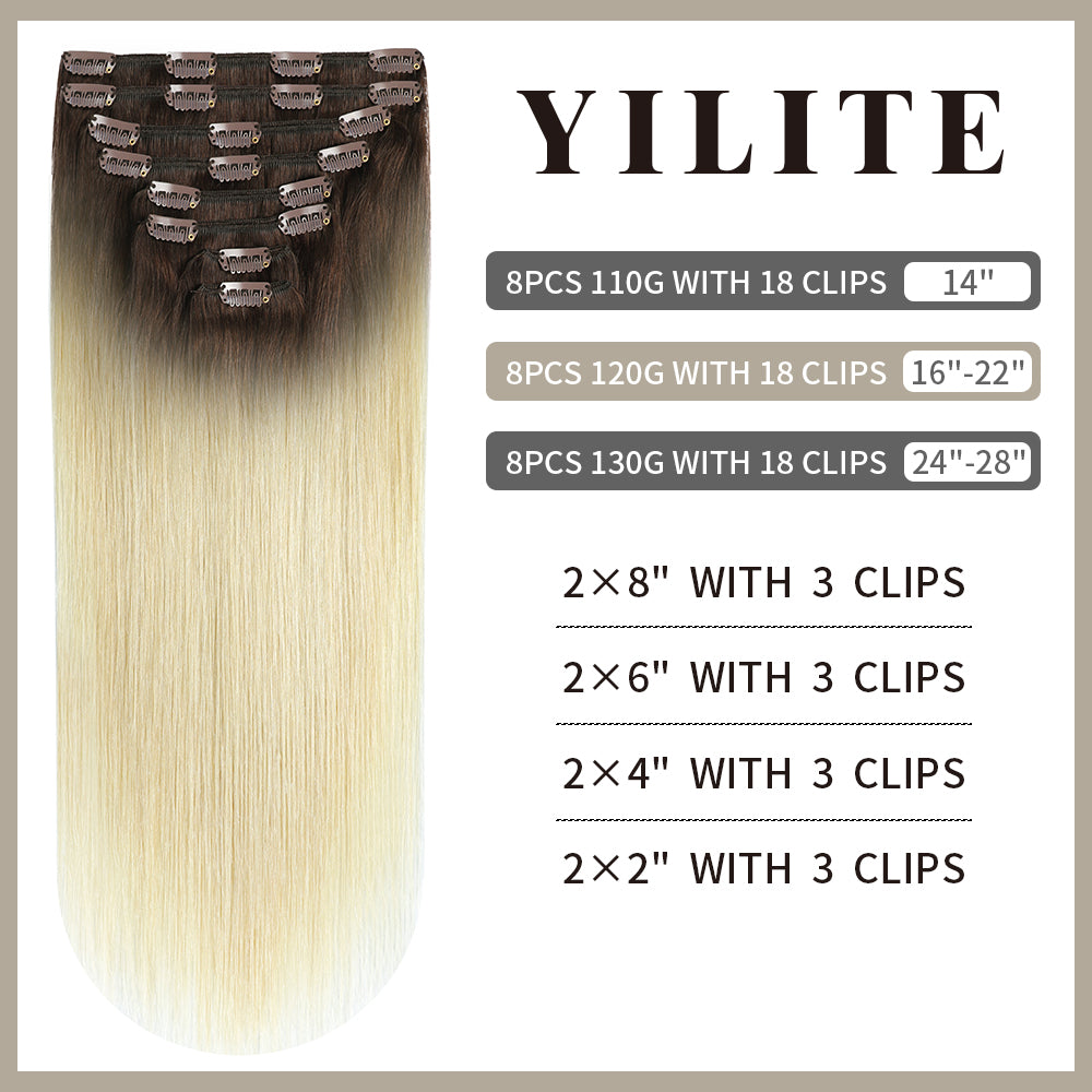 Realmhair Clip In Hair Extensions Human Hair 8Pcs 18 Clips Invisible Natural Virgin Human Hair (#T2/60)