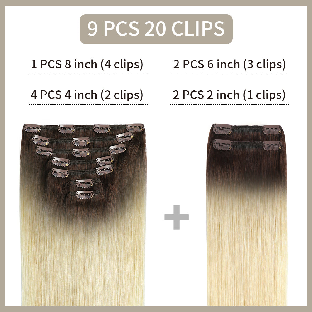 Realmhair Clip In Hair Extensions Human Hair 9Pcs 20 Clips Invisible Natural Virgin Human Hair (#T2/60)