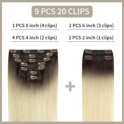 Realmhair Clip In Hair Extensions Human Hair 9Pcs 20 Clips Invisible Natural Virgin Human Hair (#T2/60)