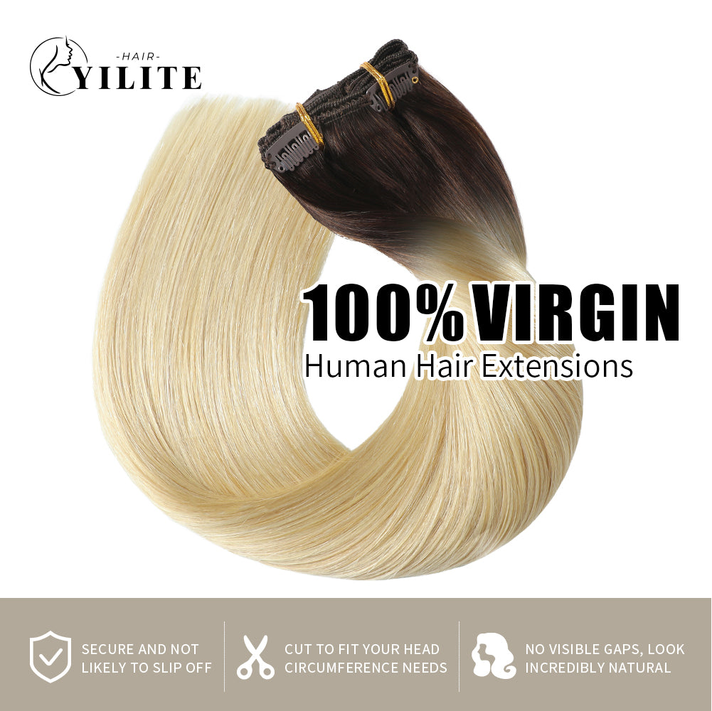 Realmhair Clip In Hair Extensions Human Hair 8Pcs 18 Clips Invisible Natural Virgin Human Hair (#T2/60)