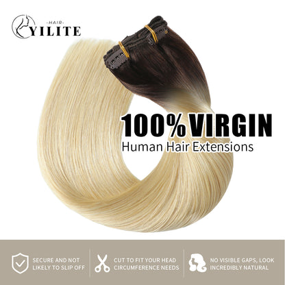 Realmhair Clip In Hair Extensions Human Hair 8Pcs 18 Clips Invisible Natural Virgin Human Hair (#T2/60)