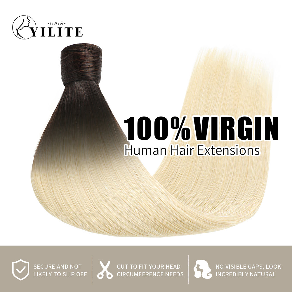 Realmhair virgin human hair ponytail extensions 12-28 Inch (#T2/60 )